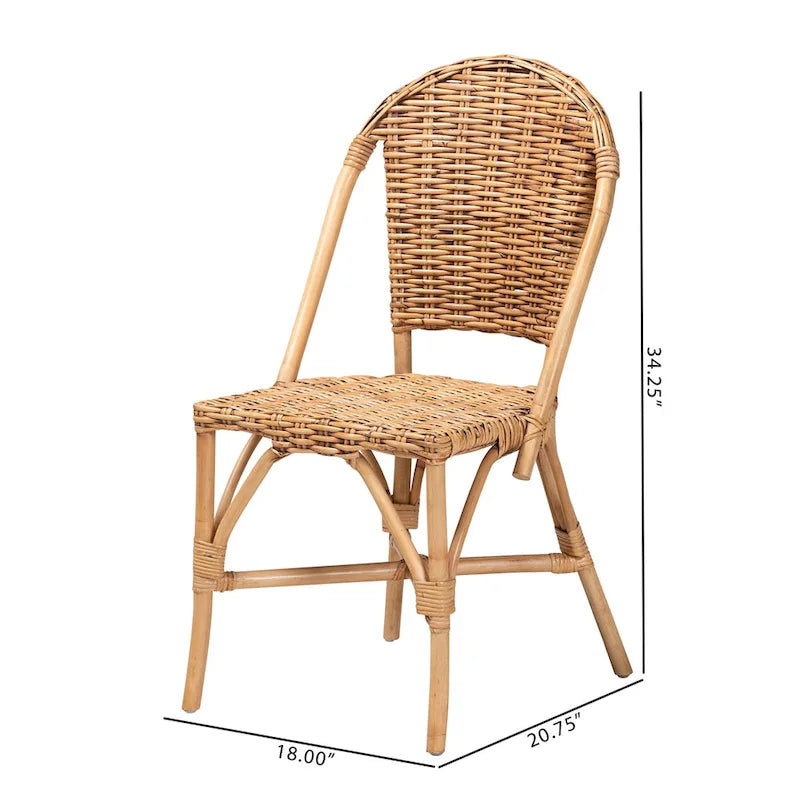 Bohemian Natural Rattan Dining Chair – Openwork Round Back, Stackable