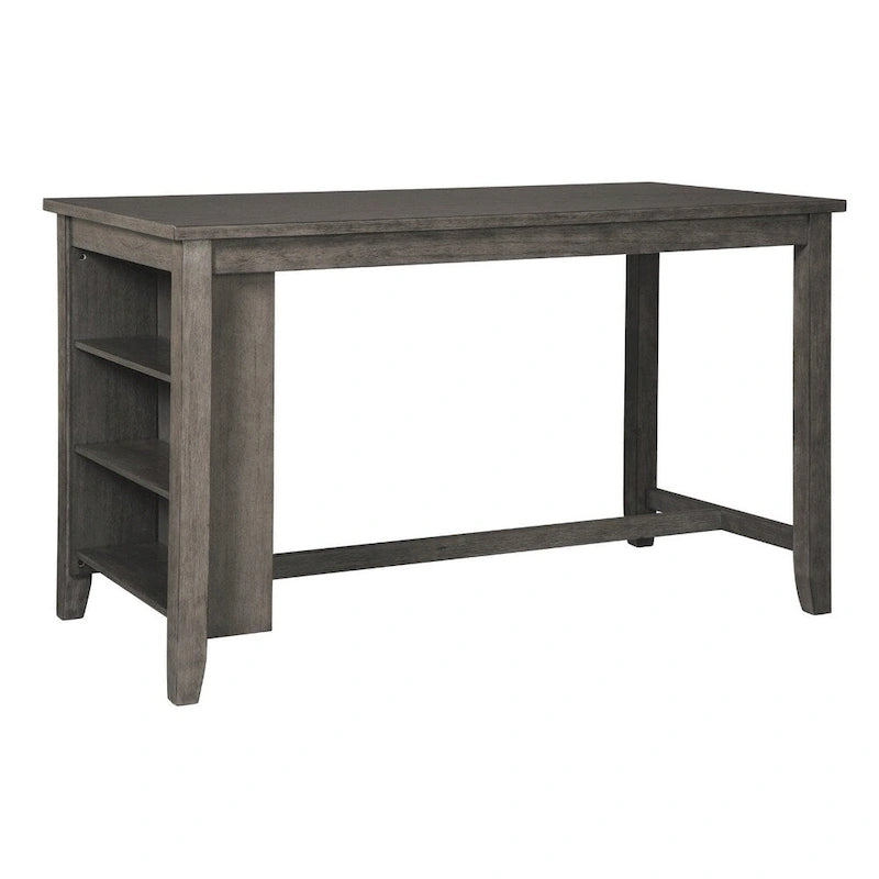Rectangular Counter Height Dining Table with Side Storage Shelves — Antiqued Grey Wash