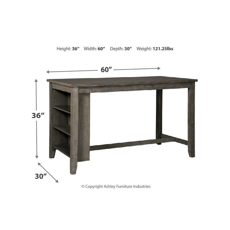 Rectangular Counter Height Dining Table with Side Storage Shelves — Antiqued Grey Wash