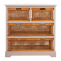 4-Drawer Cane Basket Storage Cabinet – Pine Frame with Cream Finish & Amber Rattan Drawers