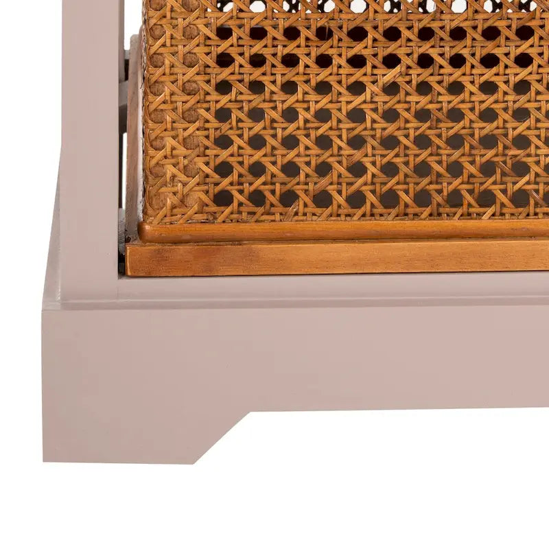 4-Drawer Cane Basket Storage Cabinet – Pine Frame with Cream Finish & Amber Rattan Drawers