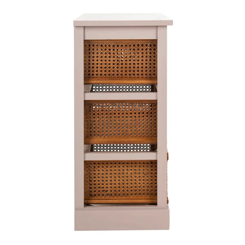 4-Drawer Cane Basket Storage Cabinet – Pine Frame with Cream Finish & Amber Rattan Drawers