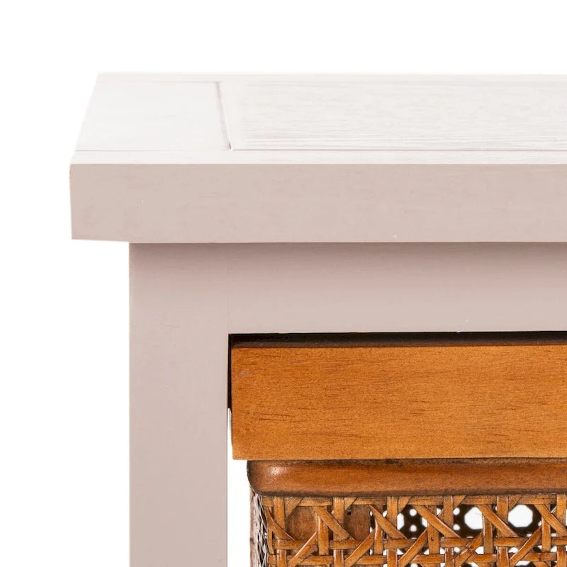 4-Drawer Cane Basket Storage Cabinet – Pine Frame with Cream Finish & Amber Rattan Drawers