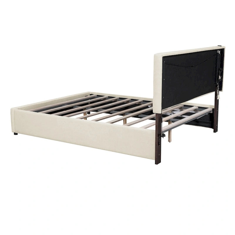 Queen Size Upholstered Storage Platform Bed with LED Lighting & USB Ports