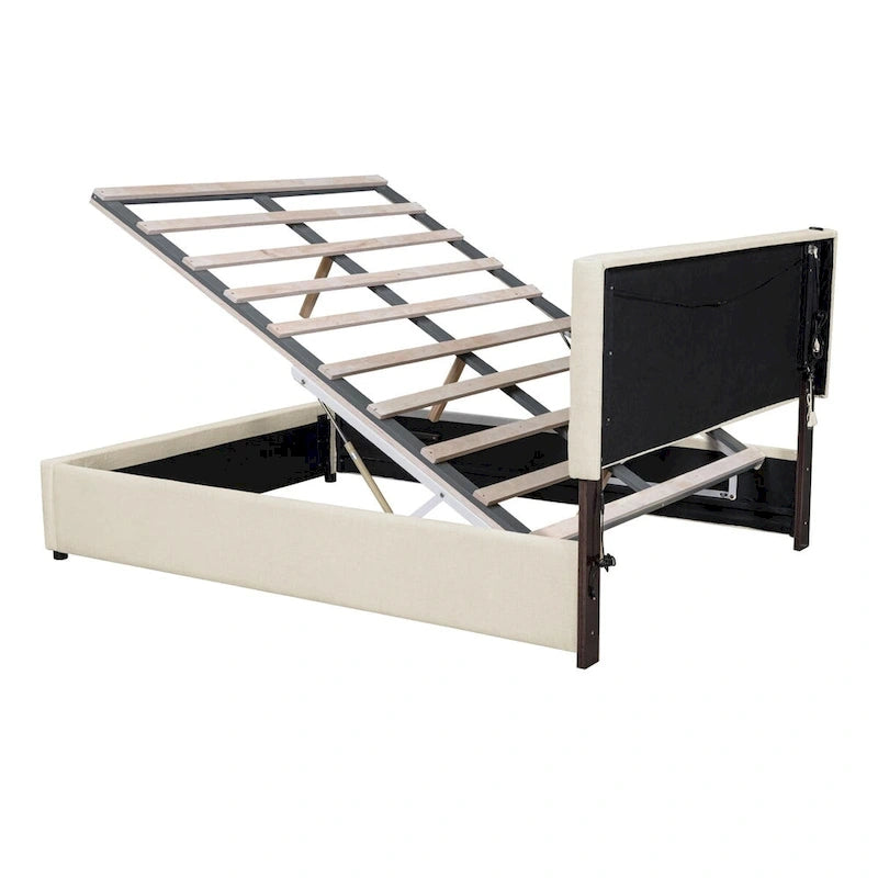 Queen Size Upholstered Storage Platform Bed with LED Lighting & USB Ports