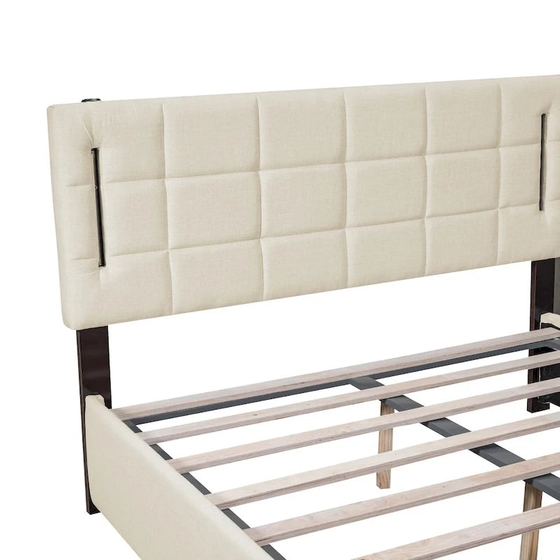 Queen Size Upholstered Storage Platform Bed with LED Lighting & USB Ports