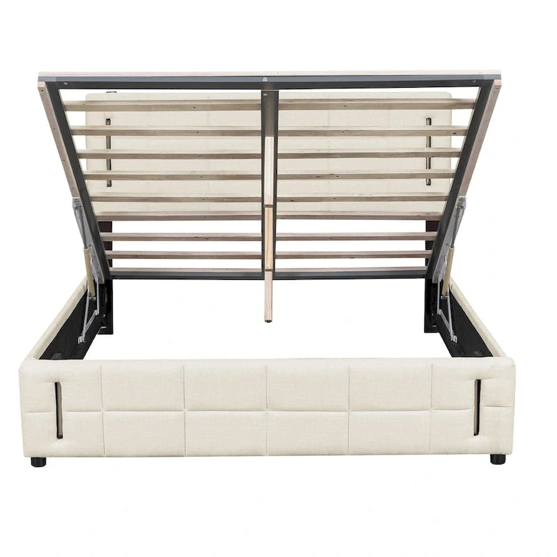 Queen Size Upholstered Storage Platform Bed with LED Lighting & USB Ports
