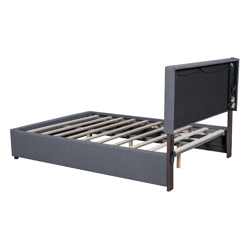 Queen Size Upholstered Storage Platform Bed with LED Lighting & USB Ports