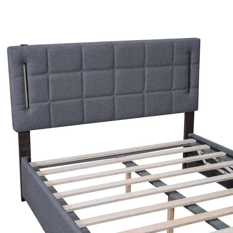 Queen Size Upholstered Storage Platform Bed with LED Lighting & USB Ports