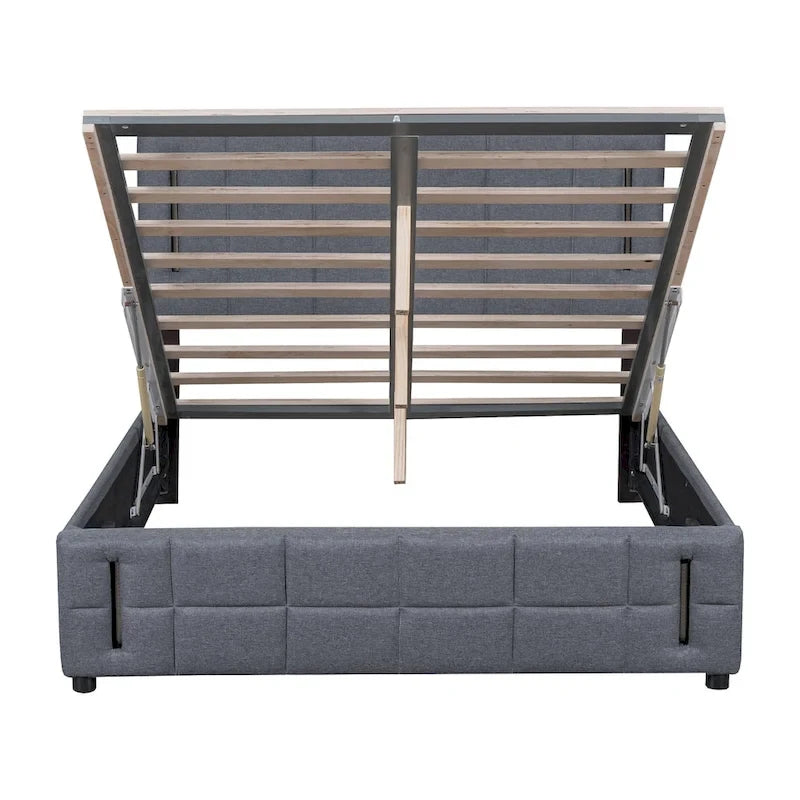 Queen Size Upholstered Storage Platform Bed with LED Lighting & USB Ports