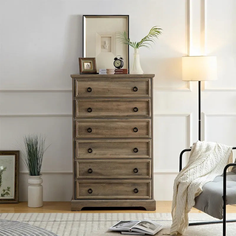 Modern 6-Drawer Bedroom Dresser – Wide Glide Drawers & Anti-Tip Safety Design