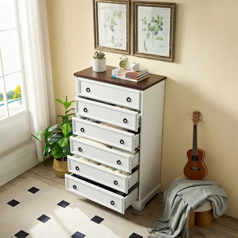 Modern 6-Drawer Bedroom Dresser – Wide Glide Drawers & Anti-Tip Safety Design