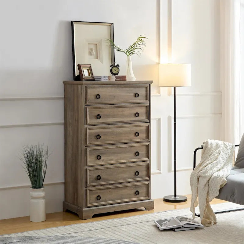 Modern 6-Drawer Bedroom Dresser – Wide Glide Drawers & Anti-Tip Safety Design