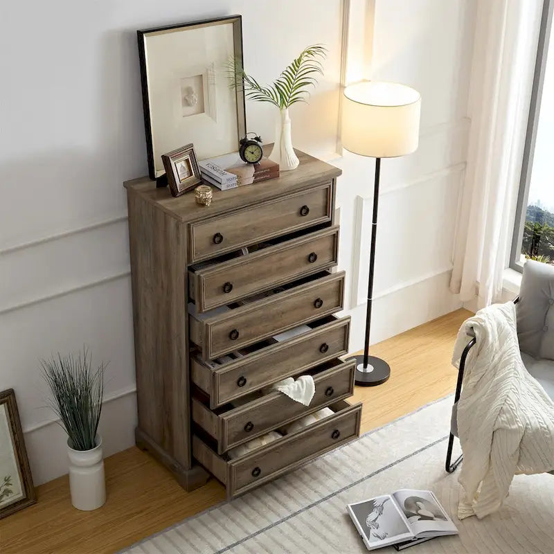 Modern 6-Drawer Bedroom Dresser – Wide Glide Drawers & Anti-Tip Safety Design