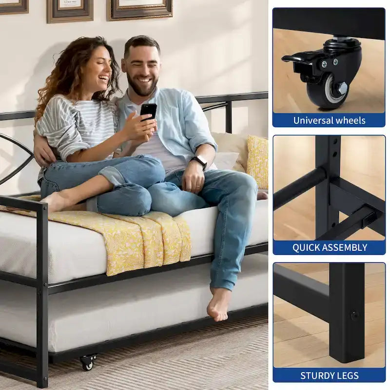 Twin Metal Daybed with Pull-Out Trundle – Adjustable Height & Dual Headboards