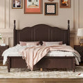 Queen Size Retro Wood Platform Bed – Natural Wood Headboard & 10-Slat Support