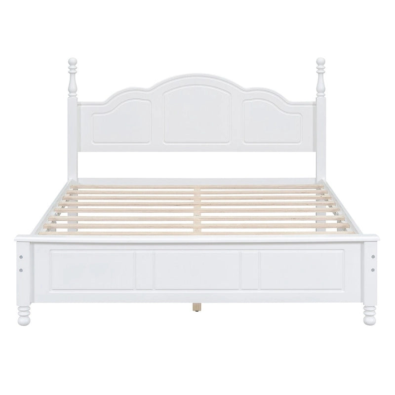 Queen Size Retro Wood Platform Bed – Natural Wood Headboard & 10-Slat Support