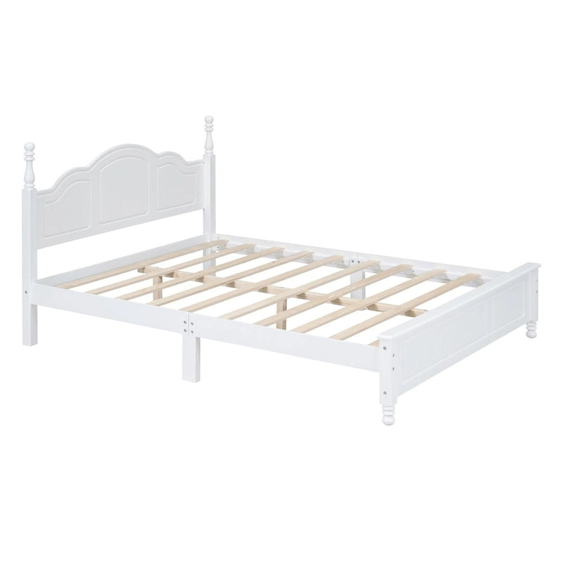 Queen Size Retro Wood Platform Bed – Natural Wood Headboard & 10-Slat Support