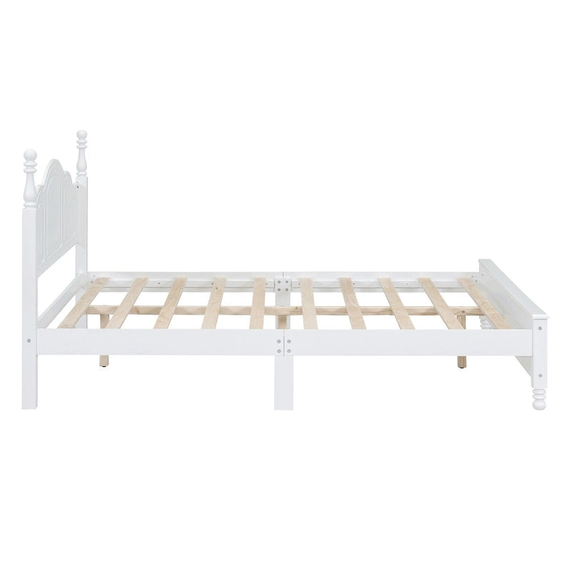 Queen Size Retro Wood Platform Bed – Natural Wood Headboard & 10-Slat Support