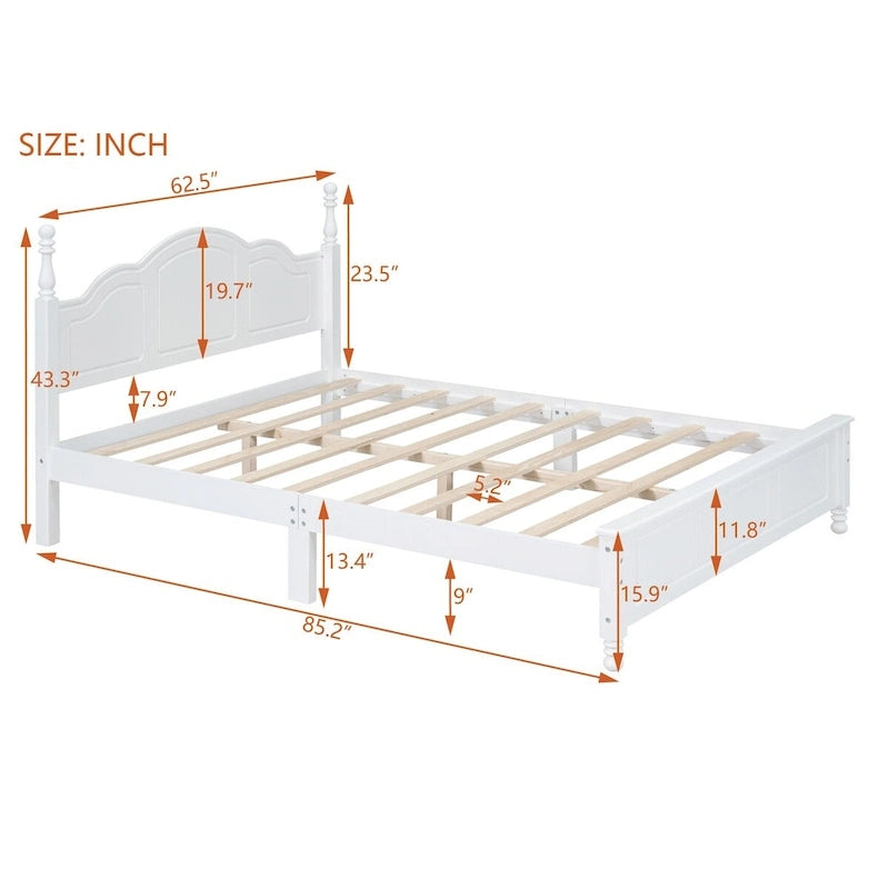 Queen Size Retro Wood Platform Bed – Natural Wood Headboard & 10-Slat Support