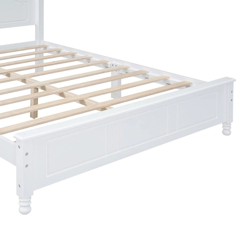 Queen Size Retro Wood Platform Bed – Natural Wood Headboard & 10-Slat Support