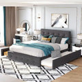 Queen Size Linen Upholstered Platform Bed – Tufted Headboard, 2 Drawers & Twin XL Trundle