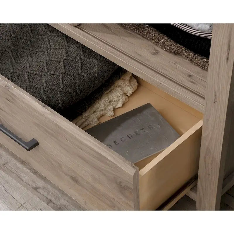Sliding Door Wardrobe Armoire – Adjustable Shelves, Bottom Drawer & Tapered Legs