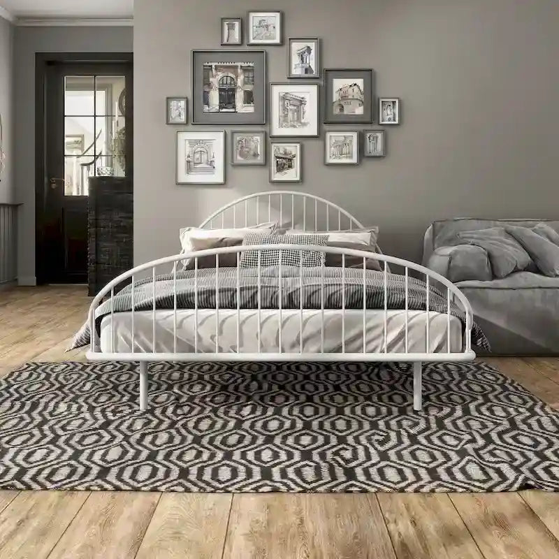 Curved Metal Bed Frame with Arched Headboard — No Box Spring Needed