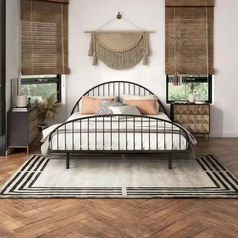 Curved Metal Bed Frame with Arched Headboard — No Box Spring Needed