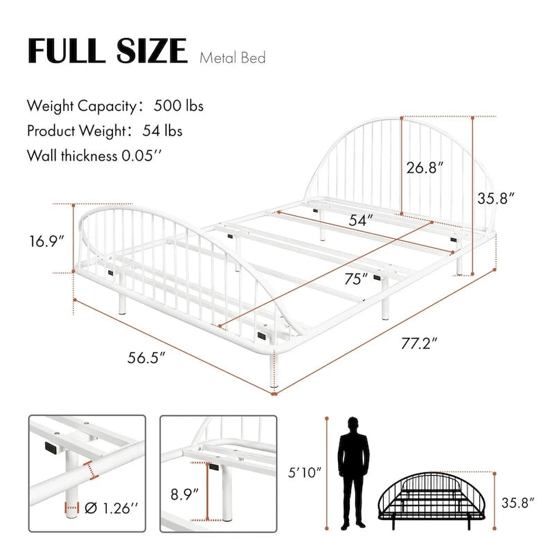 Curved Metal Bed Frame with Arched Headboard — No Box Spring Needed