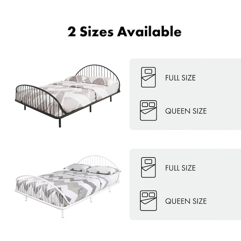 Curved Metal Bed Frame with Arched Headboard — No Box Spring Needed