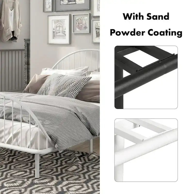 Curved Metal Bed Frame with Arched Headboard — No Box Spring Needed