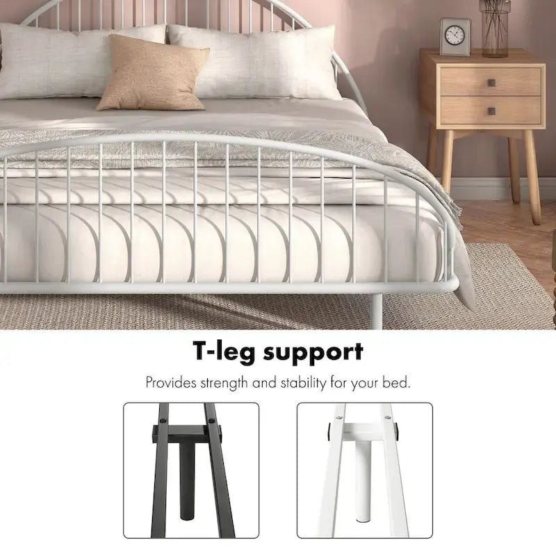 Curved Metal Bed Frame with Arched Headboard — No Box Spring Needed