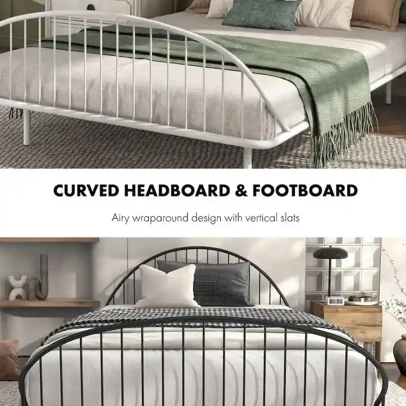 Curved Metal Bed Frame with Arched Headboard — No Box Spring Needed