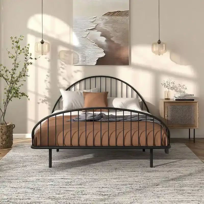 Curved Metal Bed Frame with Arched Headboard — No Box Spring Needed