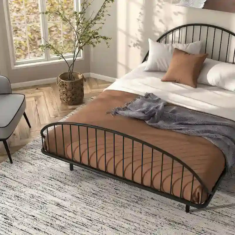 Curved Metal Bed Frame with Arched Headboard — No Box Spring Needed