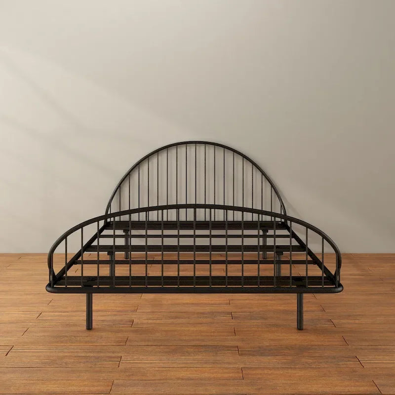 Curved Metal Bed Frame with Arched Headboard — No Box Spring Needed