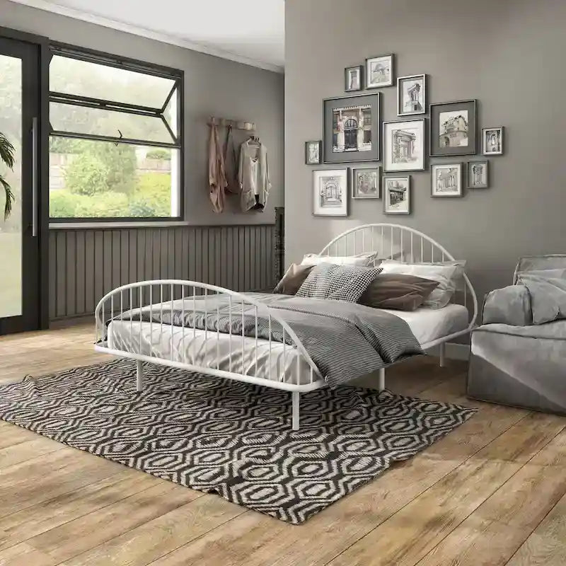 Curved Metal Bed Frame with Arched Headboard — No Box Spring Needed