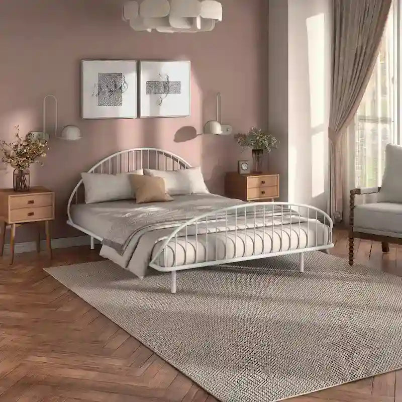 Curved Metal Bed Frame with Arched Headboard — No Box Spring Needed