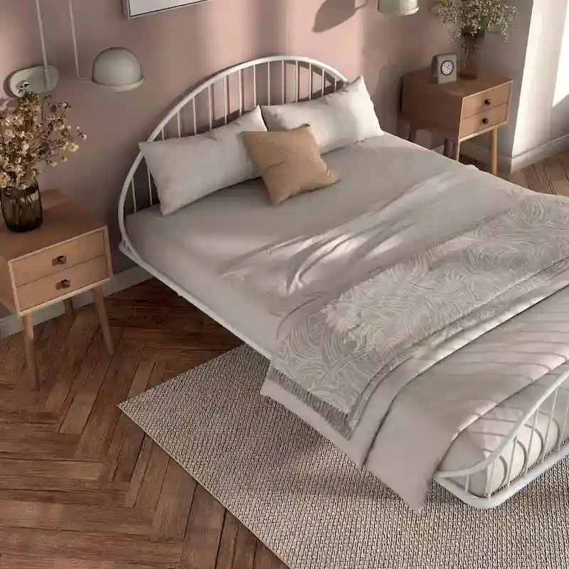 Curved Metal Bed Frame with Arched Headboard — No Box Spring Needed
