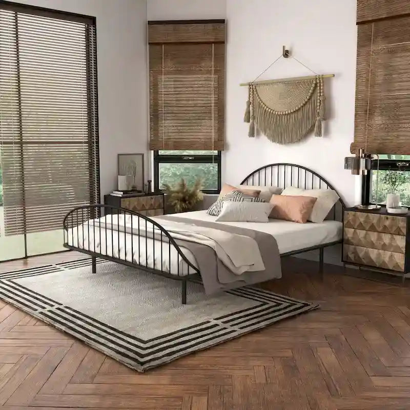 Curved Metal Bed Frame with Arched Headboard — No Box Spring Needed