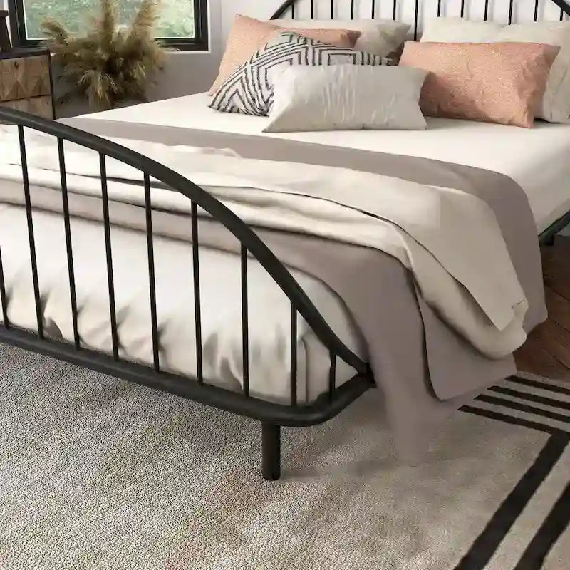 Curved Metal Bed Frame with Arched Headboard — No Box Spring Needed
