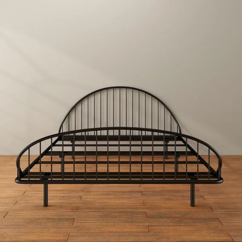 Curved Metal Bed Frame with Arched Headboard — No Box Spring Needed