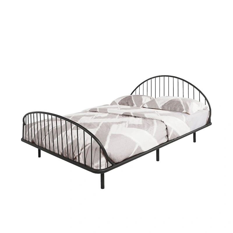 Curved Metal Bed Frame with Arched Headboard — No Box Spring Needed