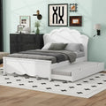 Full Size Wood Platform Bed with Curved Headboard & Twin Trundle – White