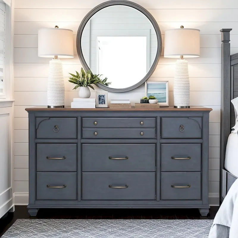 9-Drawer Solid Wood Dresser with Soft-Close Drawers — Corduroy Blue