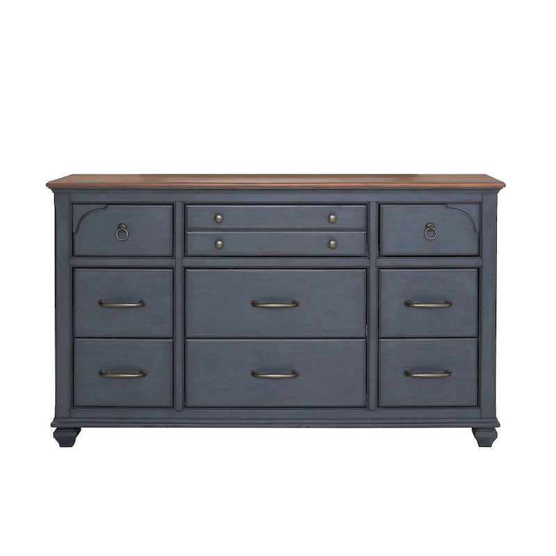 9-Drawer Solid Wood Dresser with Soft-Close Drawers — Corduroy Blue