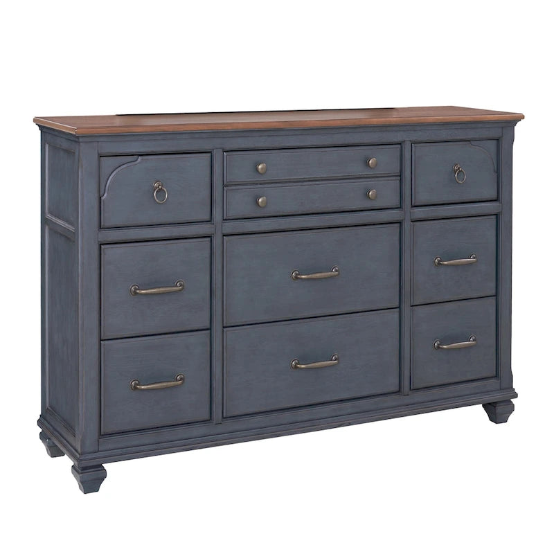 9-Drawer Solid Wood Dresser with Soft-Close Drawers — Corduroy Blue