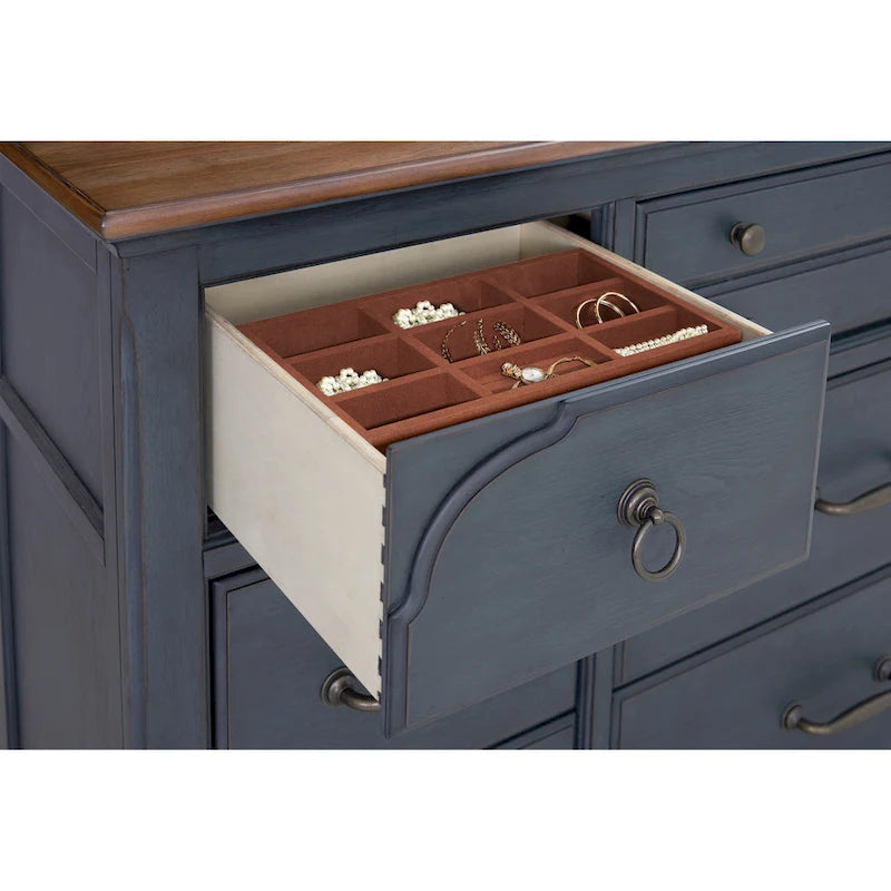 9-Drawer Solid Wood Dresser with Soft-Close Drawers — Corduroy Blue