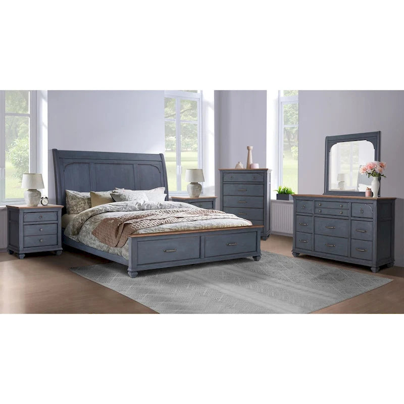 9-Drawer Solid Wood Dresser with Soft-Close Drawers — Corduroy Blue